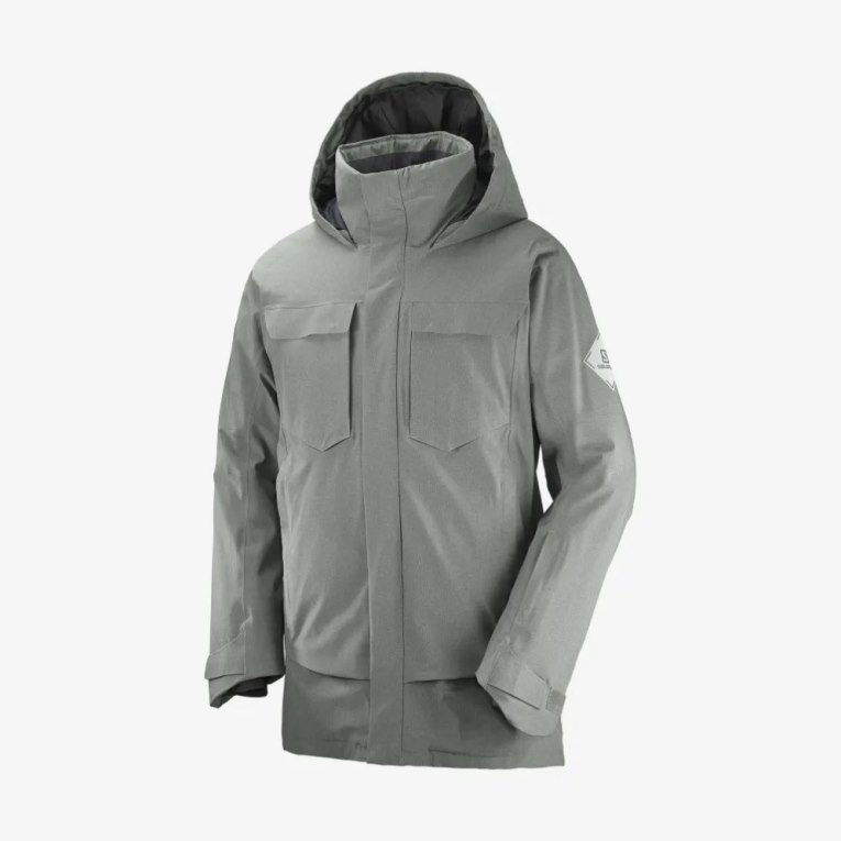 Olive Salomon Stance Cargo Insulated Hooded Men's Ski Jackets | PH 72843B